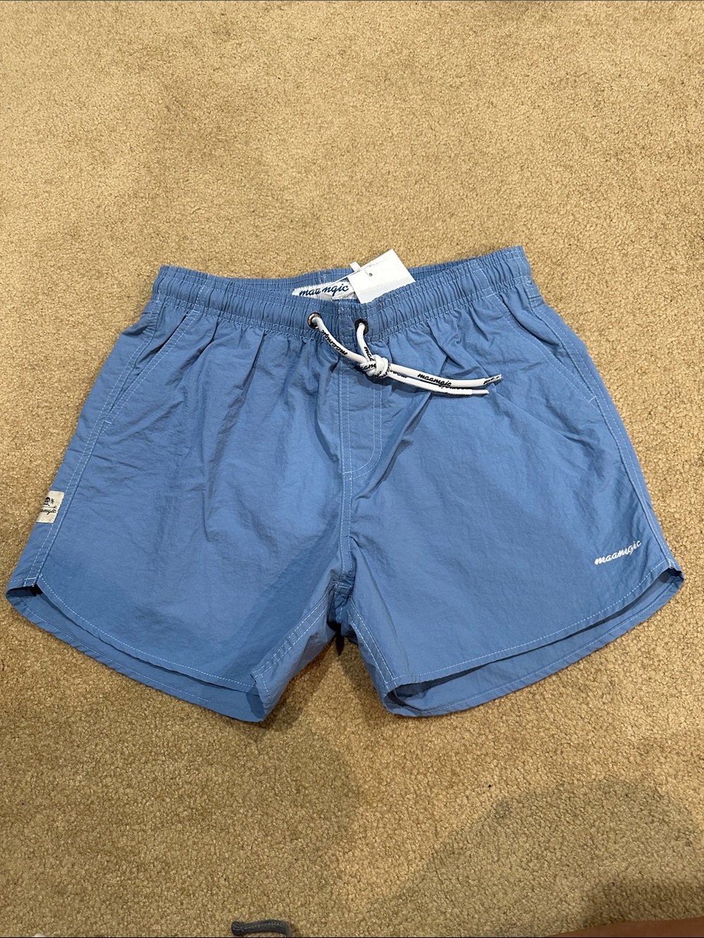 Men's Maamgic Light Blue Drawstring Swim Shorts, Size Small, NWT’s
